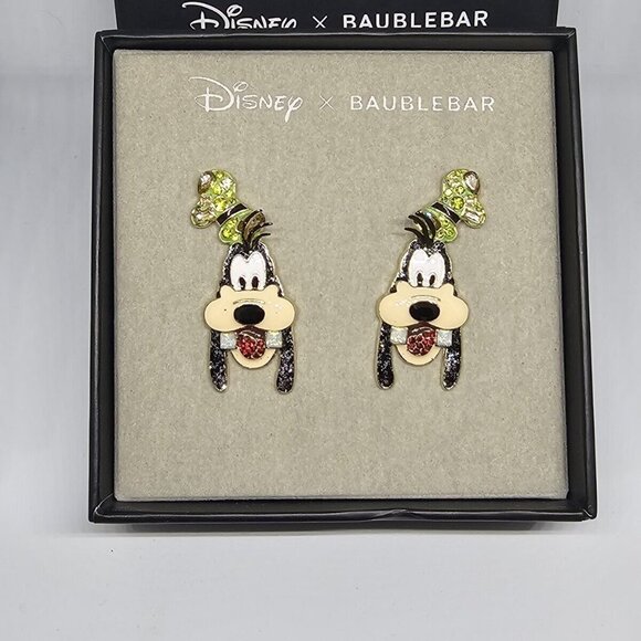 NEW Disney BaubleBar Goofy Stud Earrings Crystal Enamel Sparkle Holiday Gift NIB - Picture 1 of 5